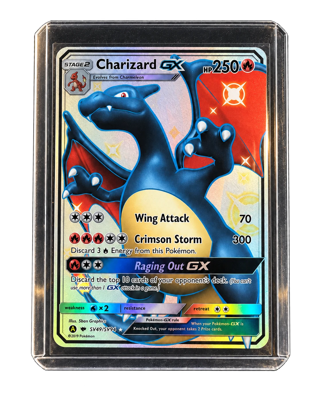 Charizard kaart in transparante toploader